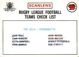 1975 Scanlens Brown Back Card - Checklist 08 Parramatta Eels