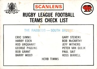 1975 Scanlens Common Card - Checklist 10 South Sydney Rabbitohs