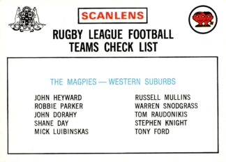 1975 Scanlens Common Card - Checklist 12 Western Suburbs Magpies