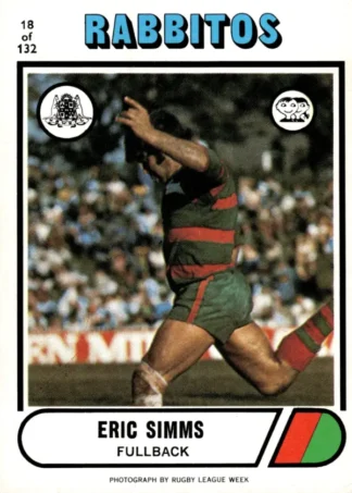 1976 Scanlens Common Card - Base 018 Eric Simms South Sydney Rabbitohs