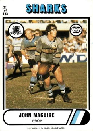 1976 Scanlens Common Card - Base 021 John Maguire Cronulla Sharks