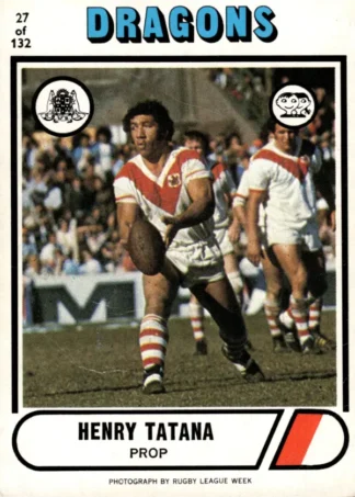 1976 Scanlens Common Card - Base 027 Henry Tatana St George Dragons