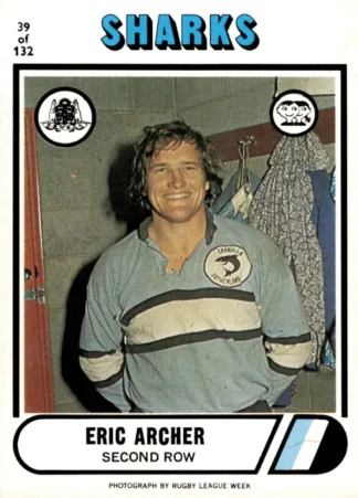 1976 Scanlens Common Card - Base 039 Eric Archer Cronulla Sharks