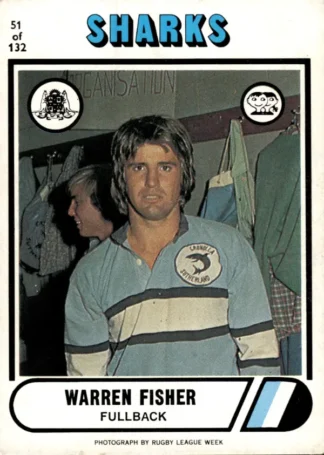 1976 Scanlens Common Card - Base 051 Warren Fisher Cronulla Sharks