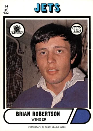 1976 Scanlens Common Card - Base 054 Brian Robertson Newtown Jets