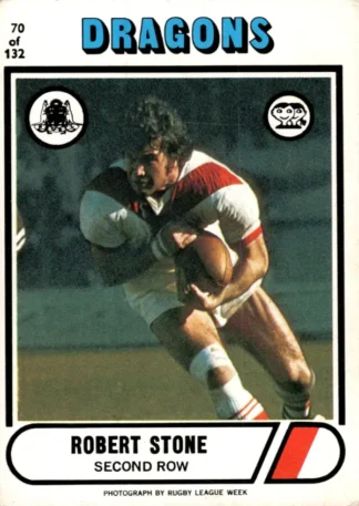 1976 Scanlens Common Card - Base 070 Robert Stone St George Dragons