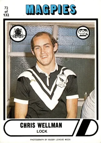 1976 Scanlens Common Card - Base 072 Chris Wellman Western Suburbs Magpies