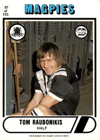 1976 Scanlens Common Card - Base 087 Tom Raudonikis Western Suburbs Magpies