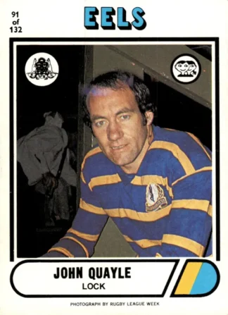 1976 Scanlens Common Card - Base 091 John Quayle Parramatta Eels