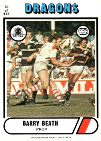 1976 Scanlens Common Card - Base 098 Barry Beath St George Dragons