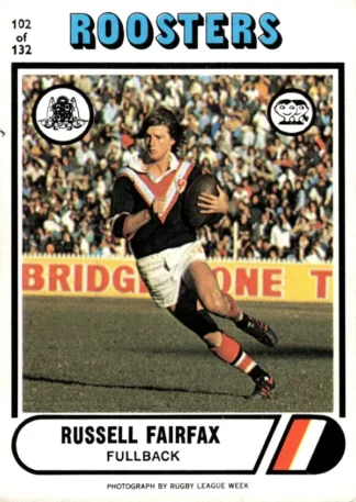 1976 Scanlens Common Card - Base 102 Russell Fairfax Eastern Suburbs Roosters