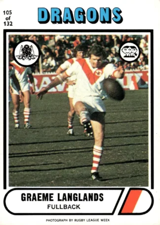 1976 Scanlens Common Card - Base 105 Graeme Langlands St George Dragons