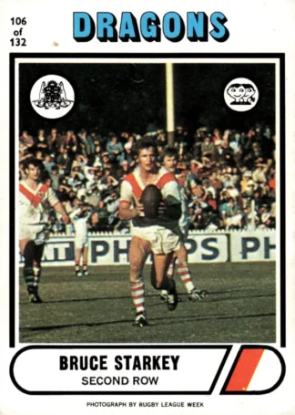 1976 Scanlens Common Card - Base 106 Bruce Starkey St George Dragons