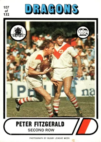 1976 Scanlens Common Card - Base 107 Peter Fitzgerald St George Dragons