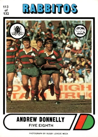 1976 Scanlens Common Card - Base 113 Andrew Donnelly South Sydney Rabbitohs