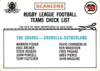 1976 Scanlens Common Card - Checklist 03 Cronulla Sharks