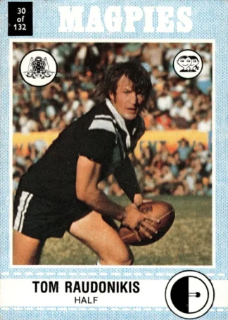 1977 Scanlens Common Card - Base 030 Tom Raudonikis Western Suburbs Magpies