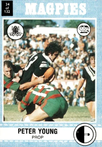1977 Scanlens Common Card - Base 034 Peter Young Western Suburbs Magpies