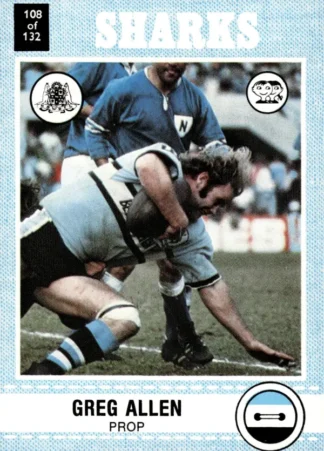 1977 Scanlens Common Card - Base 108 Greg Allen Cronulla Sharks