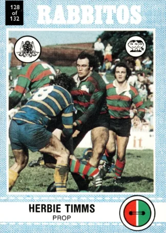 1977 Scanlens Common Card - Base 128 Herbie Timms South Sydney Rabbitohs