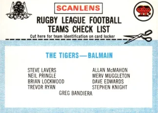 1977 Scanlens Common Card - Checklist 01 Balmain Tigers
