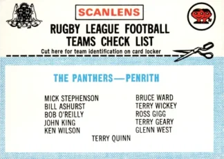 1977 Scanlens Common Card - Checklist 09 Penrith Panthers