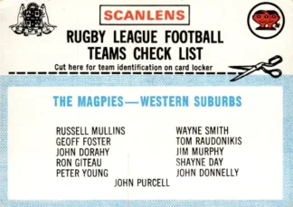 1977 Scanlens Common Card - Checklist 12 Western Suburbs Magpies
