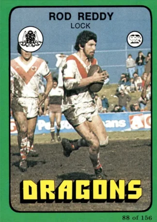 1978 Scanlens Common Card - Base 088 Rod Reddy St George Dragons