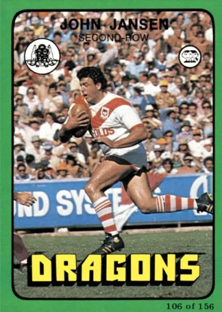 1978 Scanlens Common Card - Base 106 John Jansen St George Dragons