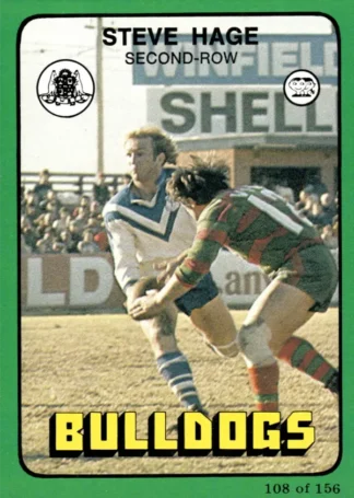 1978 Scanlens Common Card - Base 108 Steve Hage Canterbury Bulldogs