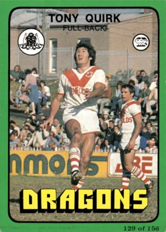 1978 Scanlens Common Card - Base 129 Tony Quirk St George Dragons