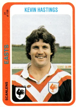 1979 Scanlens Common Card - Base 031 Kevin Hastings Eastern Suburbs Roosters