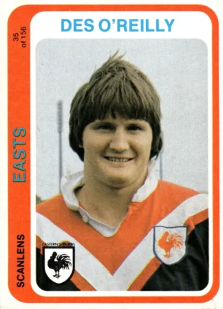 1979 Scanlens Common Card - Base 035 Des O'Reilly Eastern Suburbs Roosters
