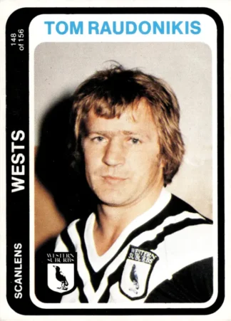 1979 Scanlens Common Card - Base 148 Tom Raudonikis Western Suburbs Magpies