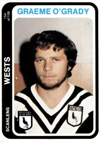 1979 Scanlens Common Card - Base 154 Graeme O'Grady Western Suburbs Magpies
