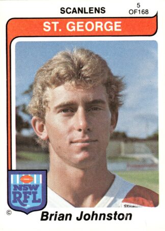 1980 Scanlens Common Card - Base 005 Brian Johnston St George Dragons