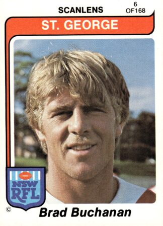 1980 Scanlens Common Card - Base 006 Brad Buchanan St George Dragons