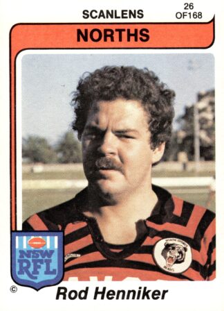 1980 Scanlens Common Card - Base 026 Rod Henniker North Sydney Bears