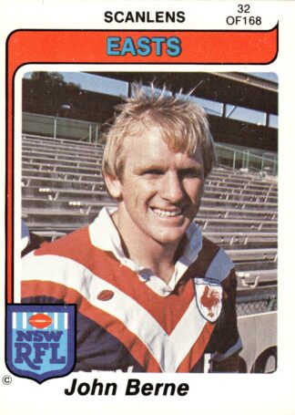 1980 Scanlens Common Card - Base 032 John Berne Eastern Suburbs Roosters