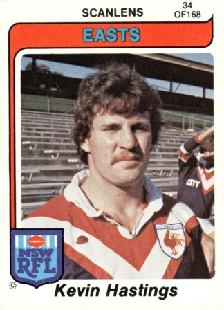 1980 Scanlens Common Card - Base 034 Kevin Hastings Eastern Suburbs Roosters