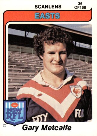 1980 Scanlens Common Card - Base 036 Gary Metcalfe Eastern Suburbs Roosters