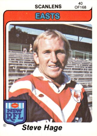 1980 Scanlens Common Card - Base 040 Steve Hage Eastern Suburbs Roosters