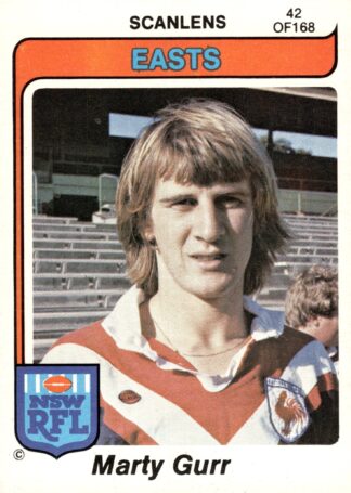 1980 Scanlens Common Card - Base 042 Marty Gurr Eastern Suburbs Roosters