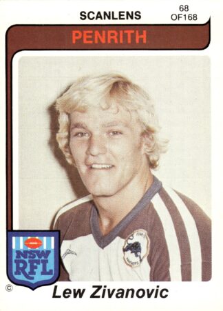 1980 Scanlens Common Card - Base 068 Lew Zivanovic Penrith Panthers