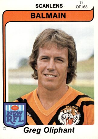 1980 Scanlens Common Card - Base 071 Greg Oliphant Balmain Tigers