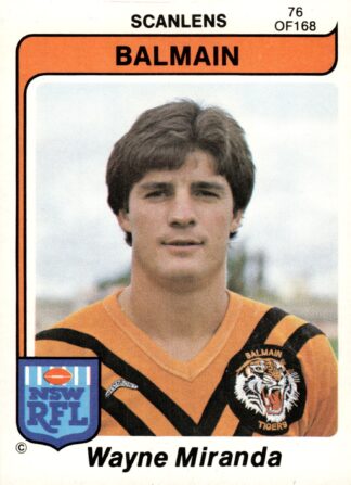 1980 Scanlens Common Card - Base 076 Wayne Miranda Balmain Tigers