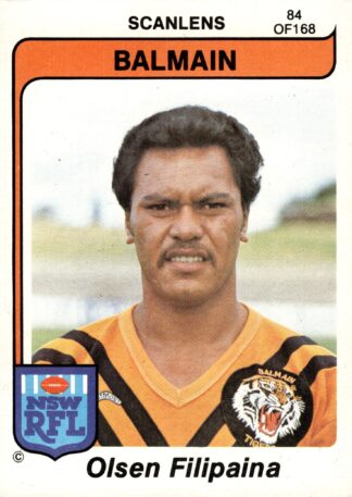 1980 Scanlens Common Card - Base 084 Olsen Filipaina Balmain Tigers