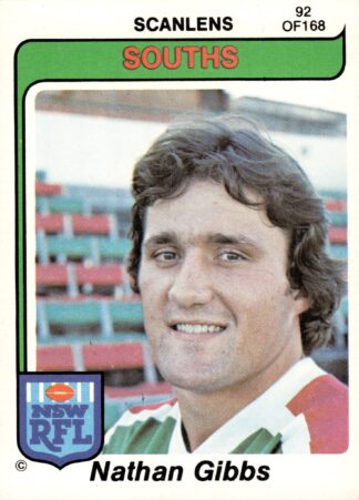 1980 Scanlens Common Card - Base 092 Nathan Gibbs South Sydney Rabbitohs