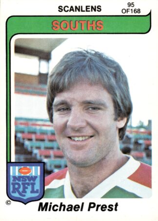 1980 Scanlens Common Card - Base 095 Michael Prest South Sydney Rabbitohs