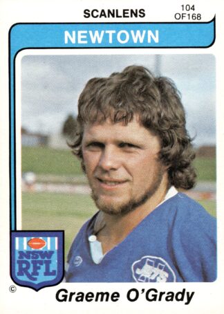 1980 Scanlens Common Card - Base 104 Graeme O'Grady Newtown Jets